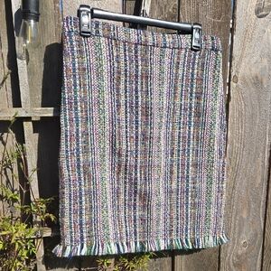 Chelsea & Theodore Multicolor Tweed Fringe-Hem Pencil Skirt Women's 6
